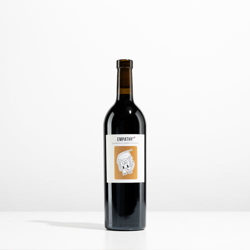 A bottle of 2019 Empathy Cabernet Sauvignon on a light gray background